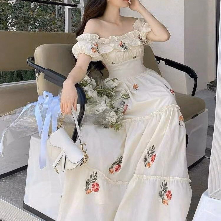 Đầm Váy Nữ Maxi Trễ Vai Lụa In Hoa Sa154 - Sam Store