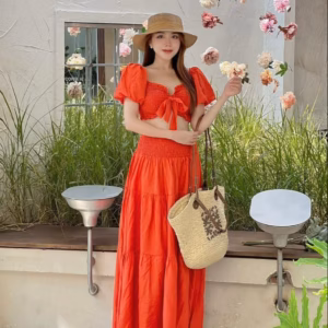 Set Bộ Đồ Nữ Áo Crotop Nhún Ngực Tay Phồng Mix Chân Váy Dài Bt777 - Nana House