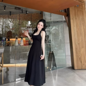 Đầm Váy Nữ Thun Gân Sát Nách Cổ Yếm Hở Lưng Dáng Dài Sa641 - Sam Store