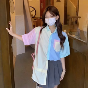 Áo Sơ Mi Nữ Dáng Form Rộng Năng Động Trẻ Trung Phối Theo Kiểu Màu Loang Siêu Đẹp Hàng Hot Trend-Htm Fashion