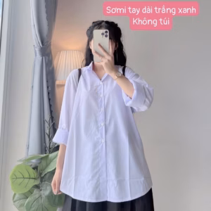 Sơmi Học Sinh Tay Dài Ko Túi From Rộng Hàng Cao Cấp - Lê Phương Boutique