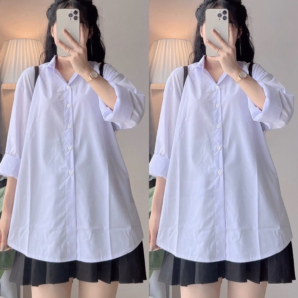 Sơmi Học Sinh Tay Dài Ko Túi From Rộng Hàng Cao Cấp - Lê Phương Boutique - Ảnh 4