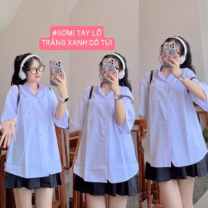 Sơmi Học Sinh Tay Lỡ Có Túi Hàng Cao Cấp - Lê Phương Boutique