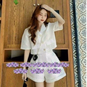Set Đồ Nữ Áo Sơ Mi Vest Croptop Phối Quần Short - Ausa House