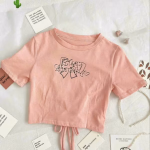 Áo Thun Nữ Croptop Cổ Tròn Tay Ngắn Dây Cột Rút Eo Sleep Morking - Ausa House