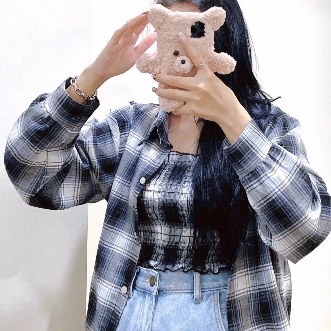 Sét Bộ Áo Sơ Mi Nữ Dáng Kiểu Hàn Quốc Phong Cách Form Rộng Sọc Từng Ô Áo Chất Vải Mát Mẻ Hàng Hot Trend-Htm Fashion - Ảnh 4