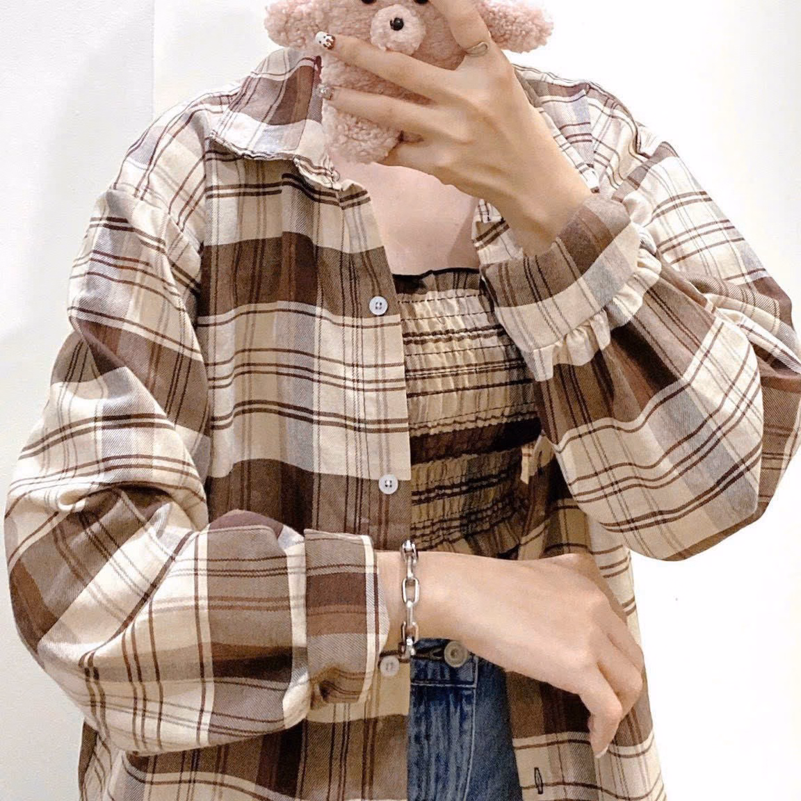 Sét Bộ Áo Sơ Mi Nữ Dáng Kiểu Hàn Quốc Phong Cách Form Rộng Sọc Từng Ô Áo Chất Vải Mát Mẻ Hàng Hot Trend-Htm Fashion