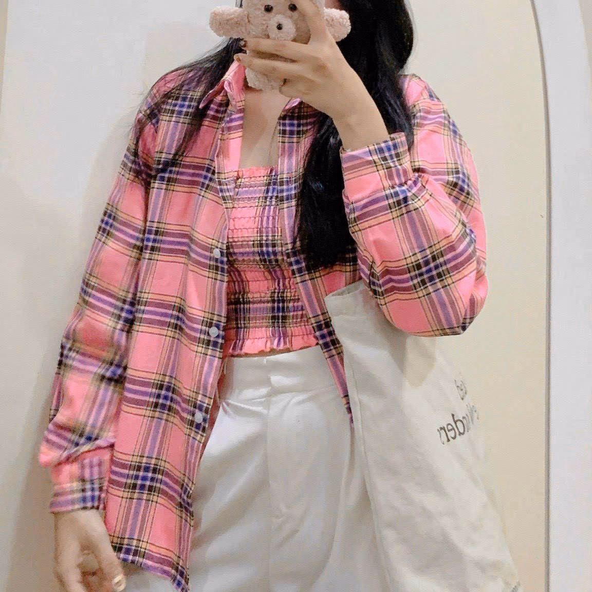 Sét Bộ Áo Sơ Mi Nữ Dáng Kiểu Hàn Quốc Phong Cách Form Rộng Sọc Từng Ô Áo Chất Vải Mát Mẻ Hàng Hot Trend-Htm Fashion - Ảnh 7