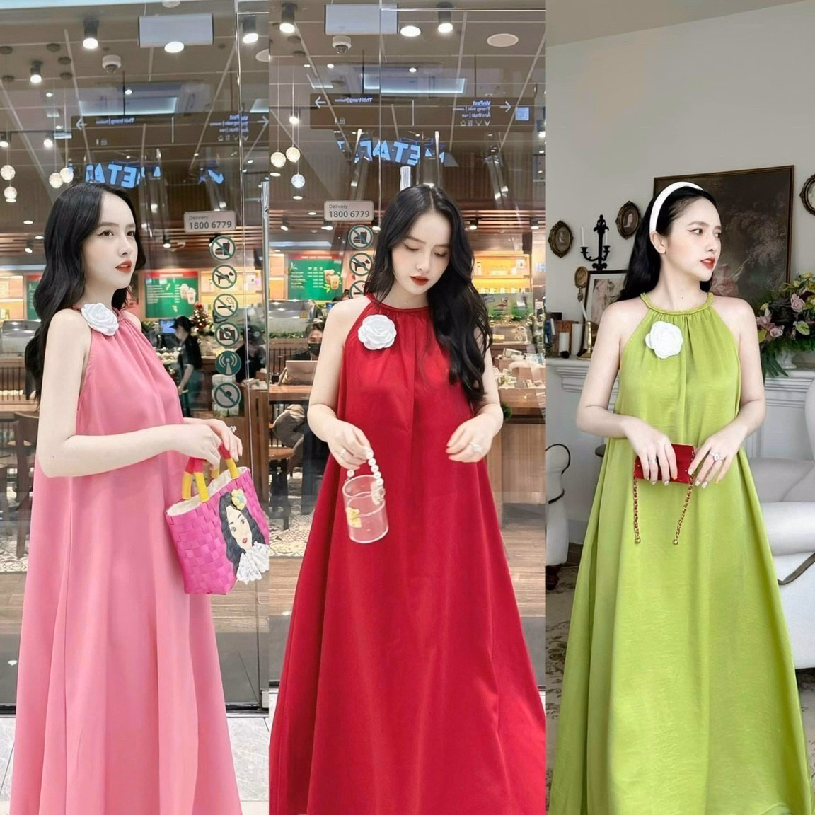 Váy Maxi Đi Biển Cổ Yếm Dáng Dài Đính Bông Sa189 - Sam Store