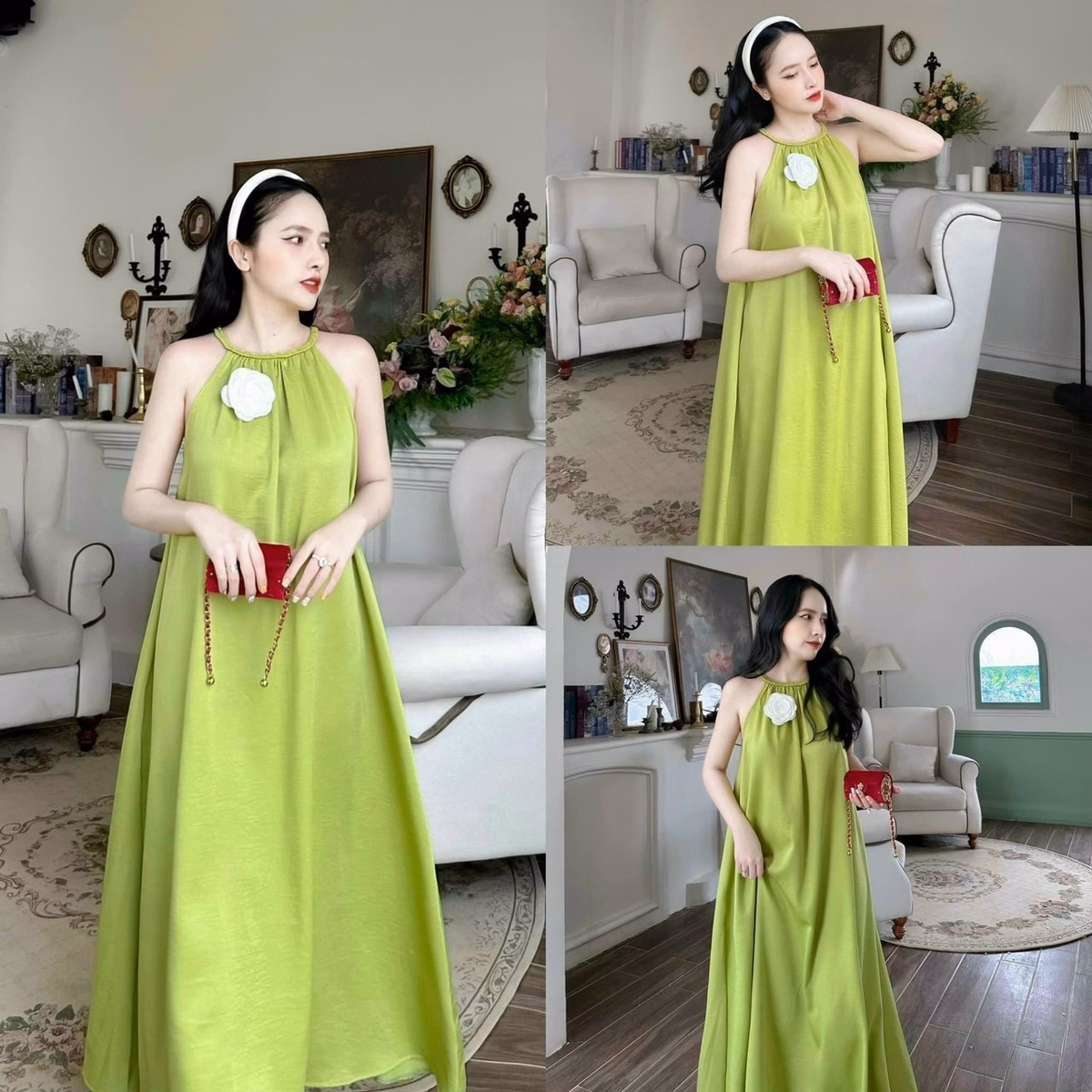 Váy Maxi Đi Biển Cổ Yếm Dáng Dài Đính Bông Sa189 - Sam Store - Ảnh 3