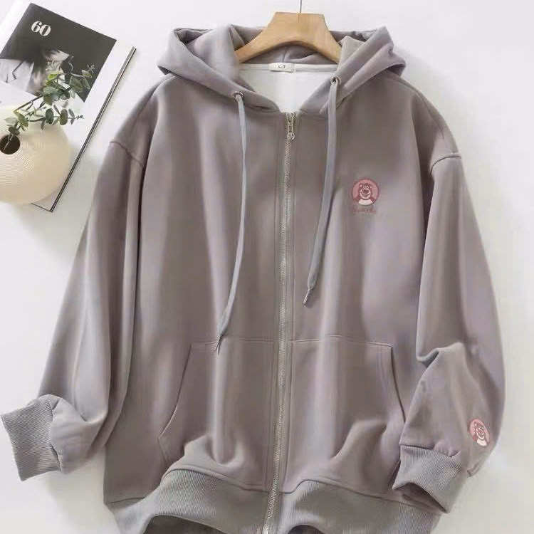 Áo Khoác Nỉ Dây Kéo Nữ Thêu Hình Gấu Aby Form Rộng Nhiều Màu Ut03 - Golden Dream - Ảnh 2