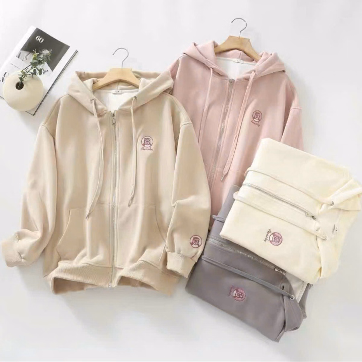 Áo Khoác Nỉ Dây Kéo Nữ Thêu Hình Gấu Aby Form Rộng Nhiều Màu Ut03 - Golden Dream - Ảnh 5