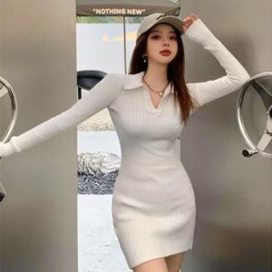 Đầm Váy Nữ Body Thun Gân Cổ Sơ Mi Tay Dài Bt587 - Nana House