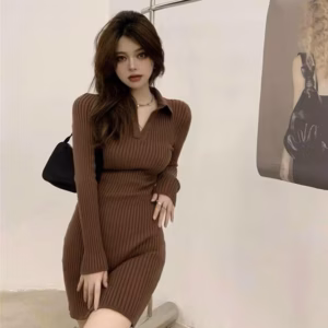 Đầm Váy Nữ Body Thun Gân Cổ Sơ Mi Tay Dài Sa179 - Sam Store