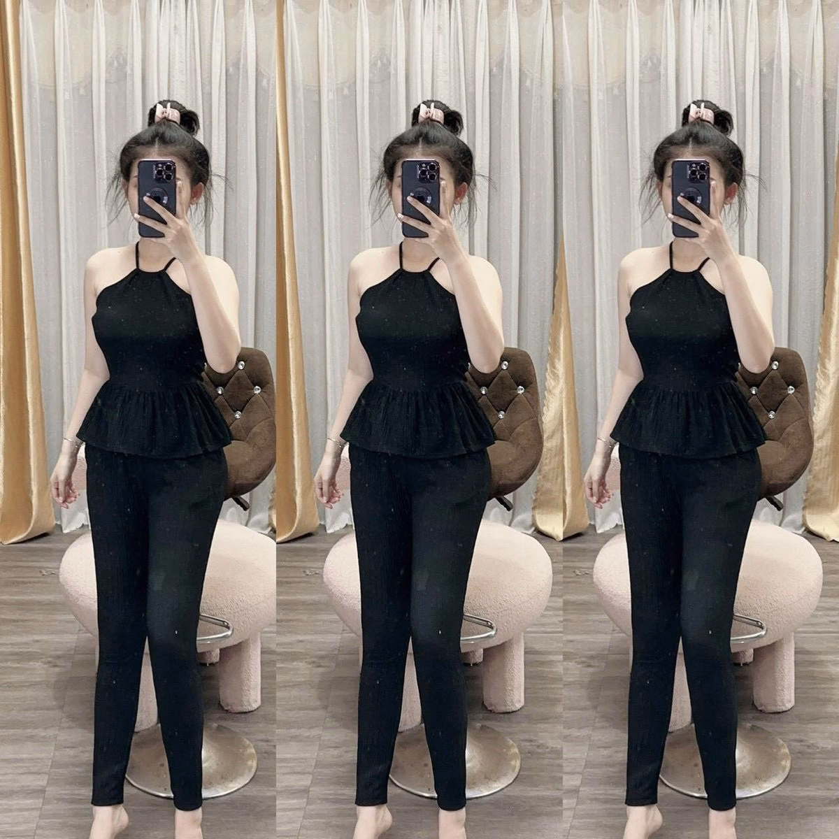 Set Bộ Đồ Nữ Xốp Cổ Yếm Form Xòe Phối Quần Dài Sa783 - Sam Store