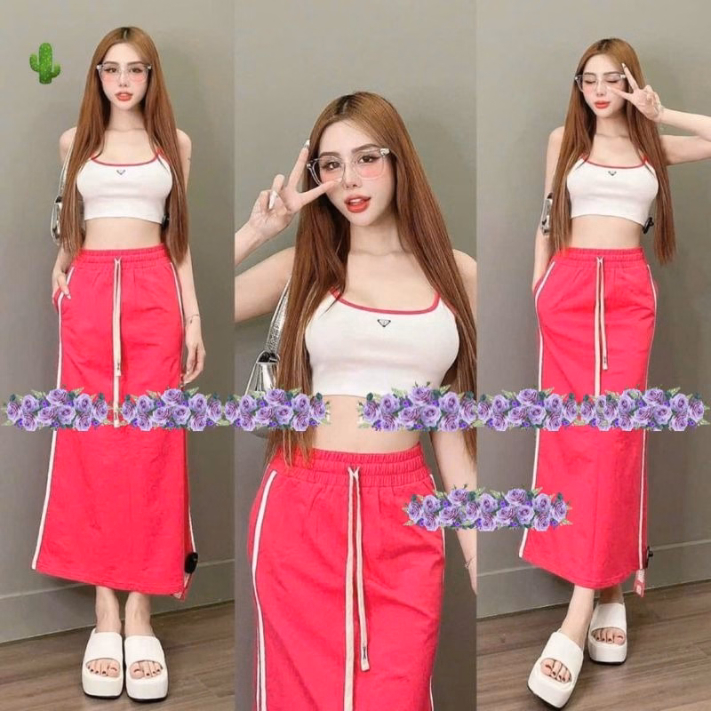 Set Đồ Nữ Áo Dây Phối Chân Váy Dài Dây Rút Eo - Ausa House