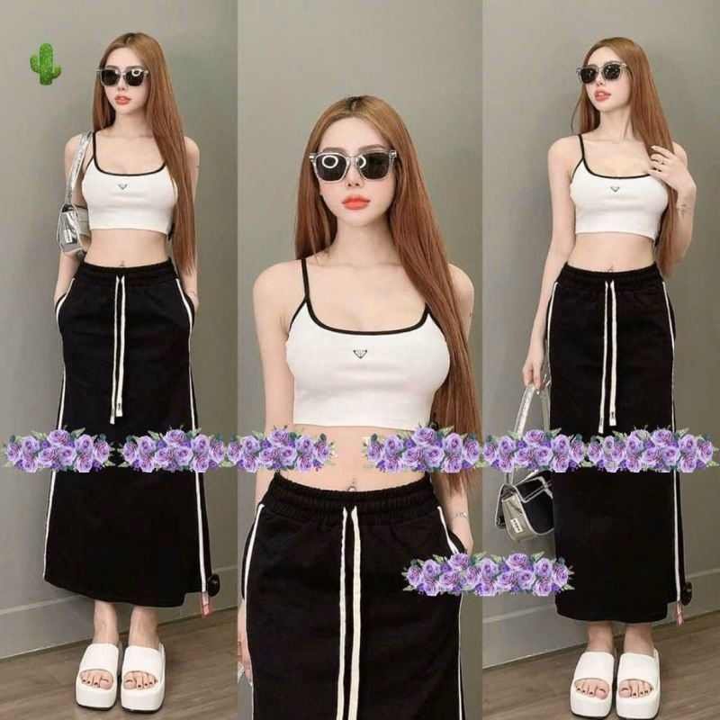 Set Đồ Nữ Áo Dây Phối Chân Váy Dài Dây Rút Eo - Ausa House - Ảnh 2