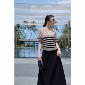 Áo Len Lưới Cộc Tay Cổ Đức Kẻ Ngang Phong Cách Năng Động, Trẻ Trung Sldca212 - Diepchi Fashion