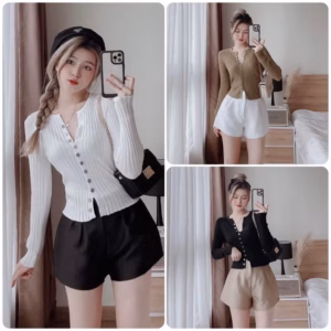 Áo Len Đũa Dài Tay Cổ Tròn Khuy Giữa Phối 11 Khuy Phong Cách Hàn Quốc Sldca73 - Diepchi Fashion