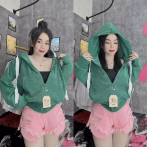 Áo Khoác Nữ Phối Dáng Form Rộng Siêu Đệp Với Chất Vải Thun Gân Bao Mềm Mịn Mát Mẻ Áo Có Nón Tiện Lợi Hàng Hot Trend-Htm Fashion