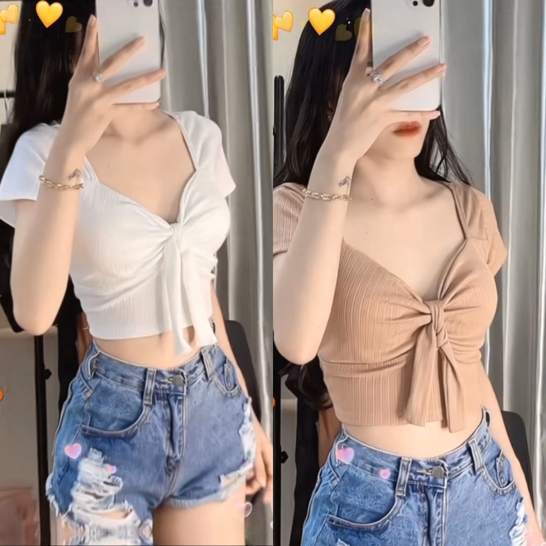 Áo Croptop Có Đem Mút Ngực Thắt Nơ