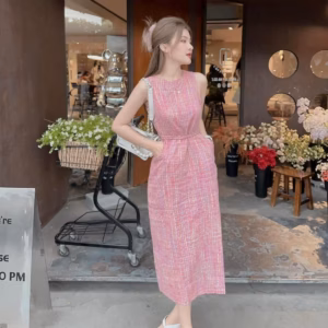 Đầm Váy Nữ Đũi Sọc Sát Nách Form Dài Q6- Sam Store