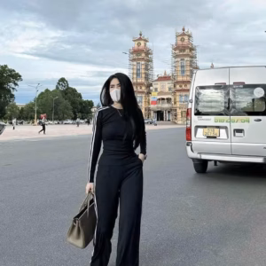 Set Bộ Đồ Nữ Thun Gân Quần Suông Dài Phối Áo Tay Dài 2 Sọc Bt008 - Nana House