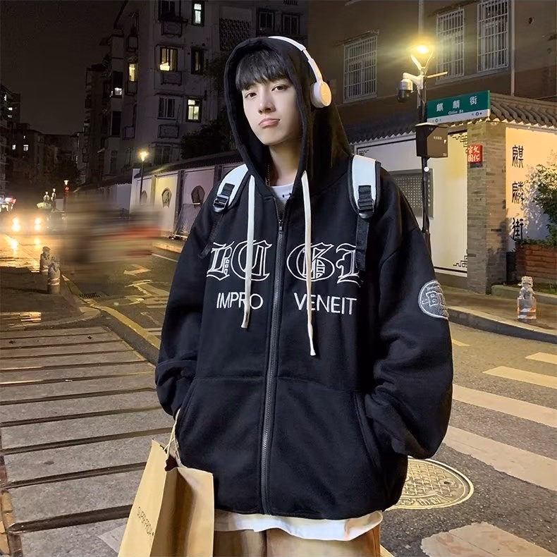 Áo Khoác Nỉ Dây Kéo Thêu Chữ Impro Form Rộng Nam Nữ Đều Mặc Được Tp67 - Golden Dream - Ảnh 5