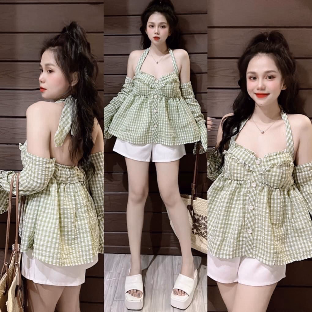 Set Đồ Nữ Td Xốp Quảng Châu Áo Bèo Ngực Phối Quần Short - Ausa House - Ảnh 3