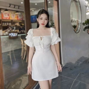 Đầm Nữ Tay Phồng Đính Nơ - Ausa House