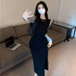 Đầm Váy Nữ Thun Gân Rớt Vai Tay Dài Phối Màu Bt651 - Nana House