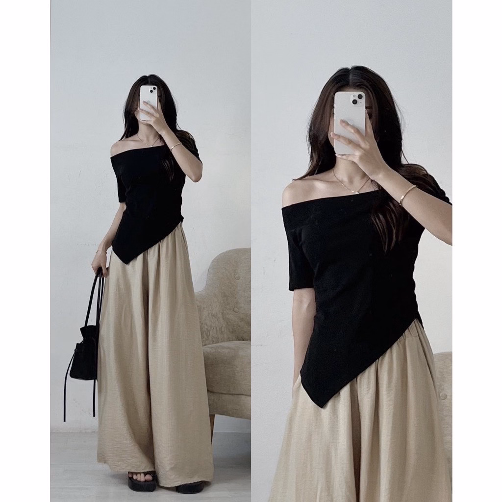 Áo Thun Nữ Chất Thun Gân Ôm Bodytay Ngắn Trễ Vai Vạt Nhọn Sa371 - Sam Store - Ảnh 3