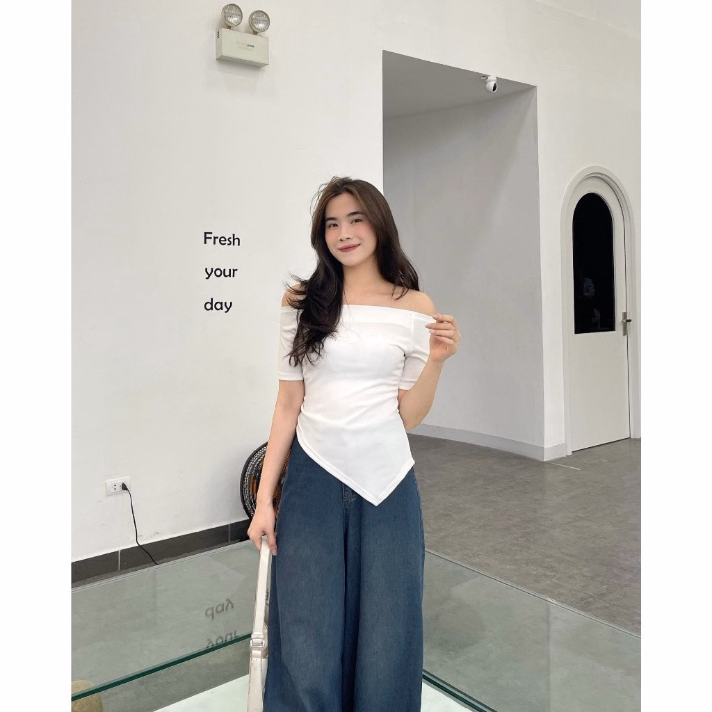 Áo Thun Nữ Chất Thun Gân Ôm Bodytay Ngắn Trễ Vai Vạt Nhọn Sa371 - Sam Store - Ảnh 8