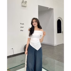 Áo Thun Nữ Chất Thun Gân Ôm Bodytay Ngắn Trễ Vai Vạt Nhọn Gu371 - Nana House