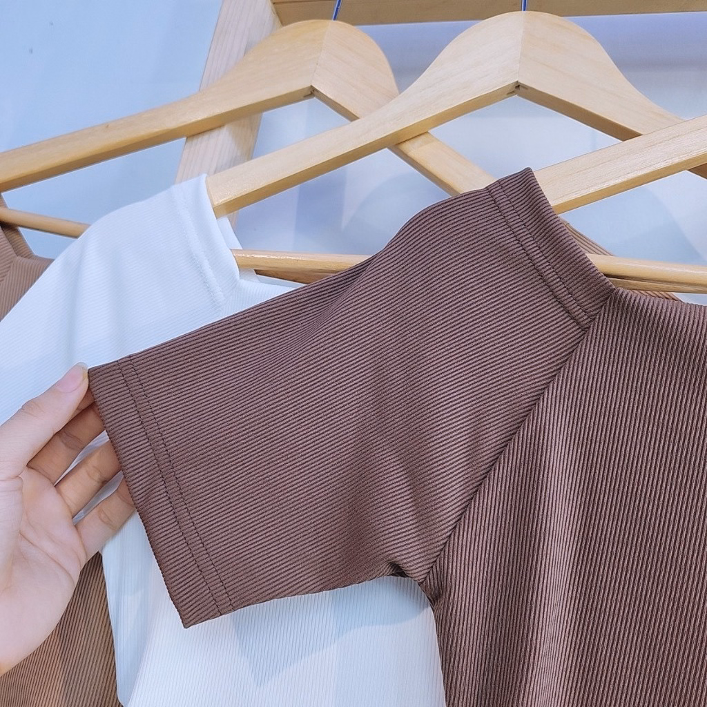 Áo Thun Nữ Chất Thun Gân Ôm Bodytay Ngắn Trễ Vai Vạt Nhọn Gu371 - Nana House - Ảnh 7