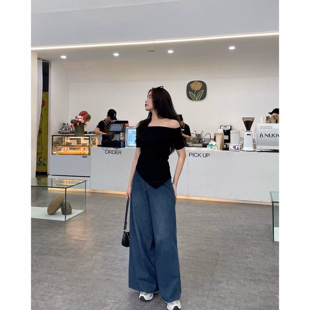 Áo Thun Nữ Chất Thun Gân Ôm Bodytay Ngắn Trễ Vai Vạt Nhọn Gu371 - Nana House - Ảnh 12