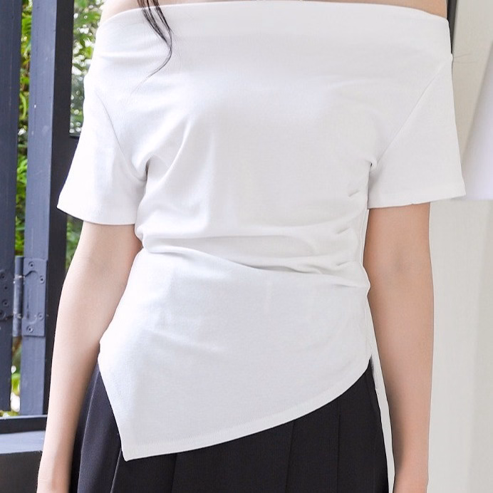 Áo Thun Nữ Chất Thun Gân Ôm Bodytay Ngắn Trễ Vai Vạt Nhọn Gu371 - Nana House - Ảnh 8