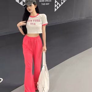 Set Bộ Đồ Nữ Thun Gân Áo Crotop Phối Quần Ống Rộng Bt862 - Nana House