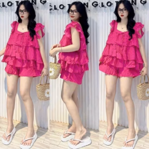 Set Bộ Đồ Nữ Chất Đũi Tay Bèo Áo Xếp Tầng S29- Nana House