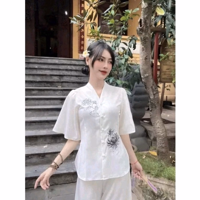 Set Bộ Đồ Lam Nữ Vải Lụa Thêu Hoa Mẫu Đơn - Shop Mẹ Bống - Ảnh 3