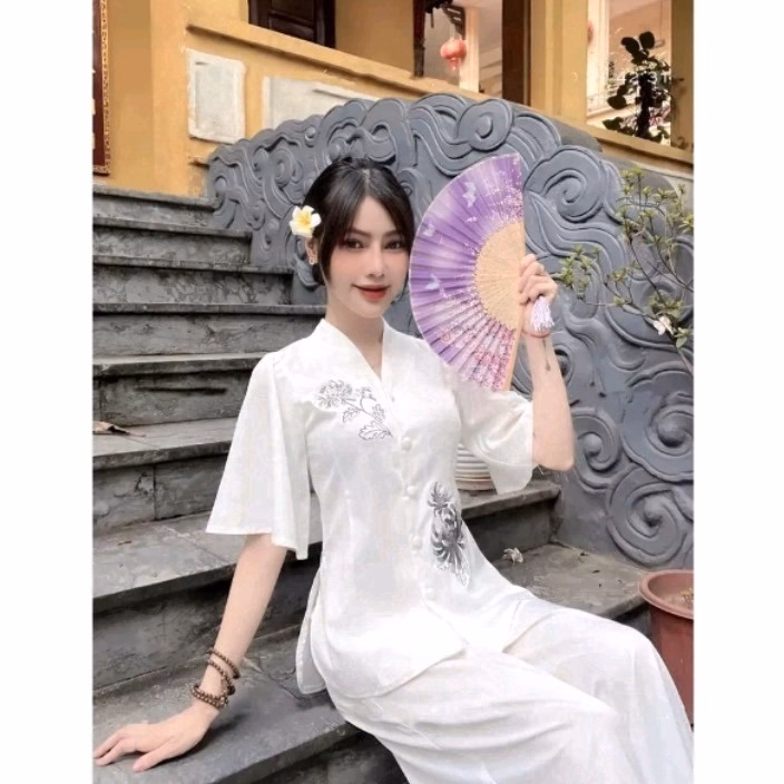 Set Bộ Đồ Lam Nữ Vải Lụa Thêu Hoa Mẫu Đơn - Shop Mẹ Bống - Ảnh 5