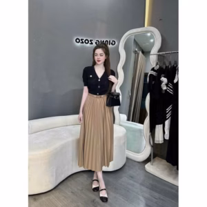 Chân Váy Xếp Ly Dáng Dài Phối Tag Móc Cài Nhẹ Nhàng, Tiểu Thư Slcxv78 - Chipxinhxk