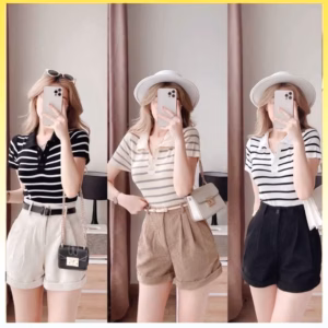 Áo Len Dệt Kim Cổ Bẻ Kẻ Ngang Họa Tiết Thêu Ong Slcxa137 - Chipxinhxk