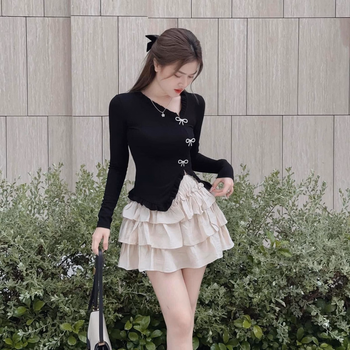 Set Bộ Đồ Nữ Áo Borip Tay Ngắn Mix Chân Váy Lụa Có Lót Trong Sa791 - Sam Store - Ảnh 3