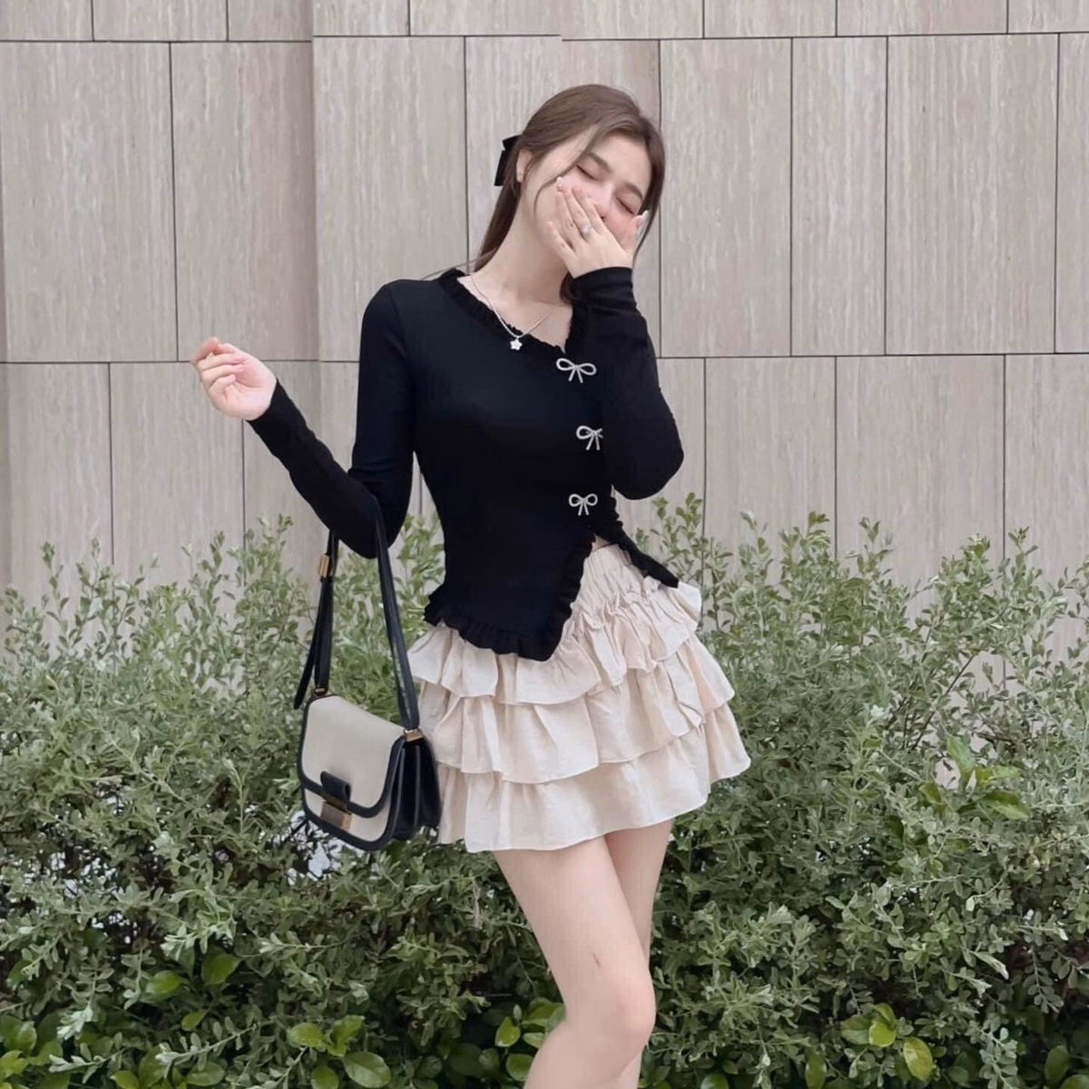 Set Bộ Đồ Nữ Áo Borip Tay Ngắn Mix Chân Váy Lụa Có Lót Trong Sa791 - Sam Store - Ảnh 4