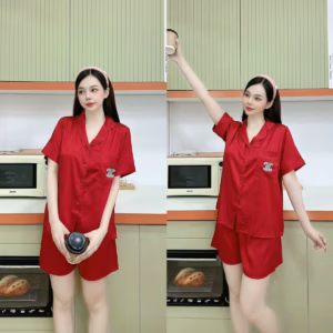 Bộ Pijama Gấm Tay Ngắn Quần Đùi - Lê Phương Boutique