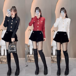 Áo Cardigan Dáng Ngắn Cổ Tròn Phối Khuy Vàng Nhẹ Nhàng, Sang Trọng Slcxa224 - Chipxinhxk