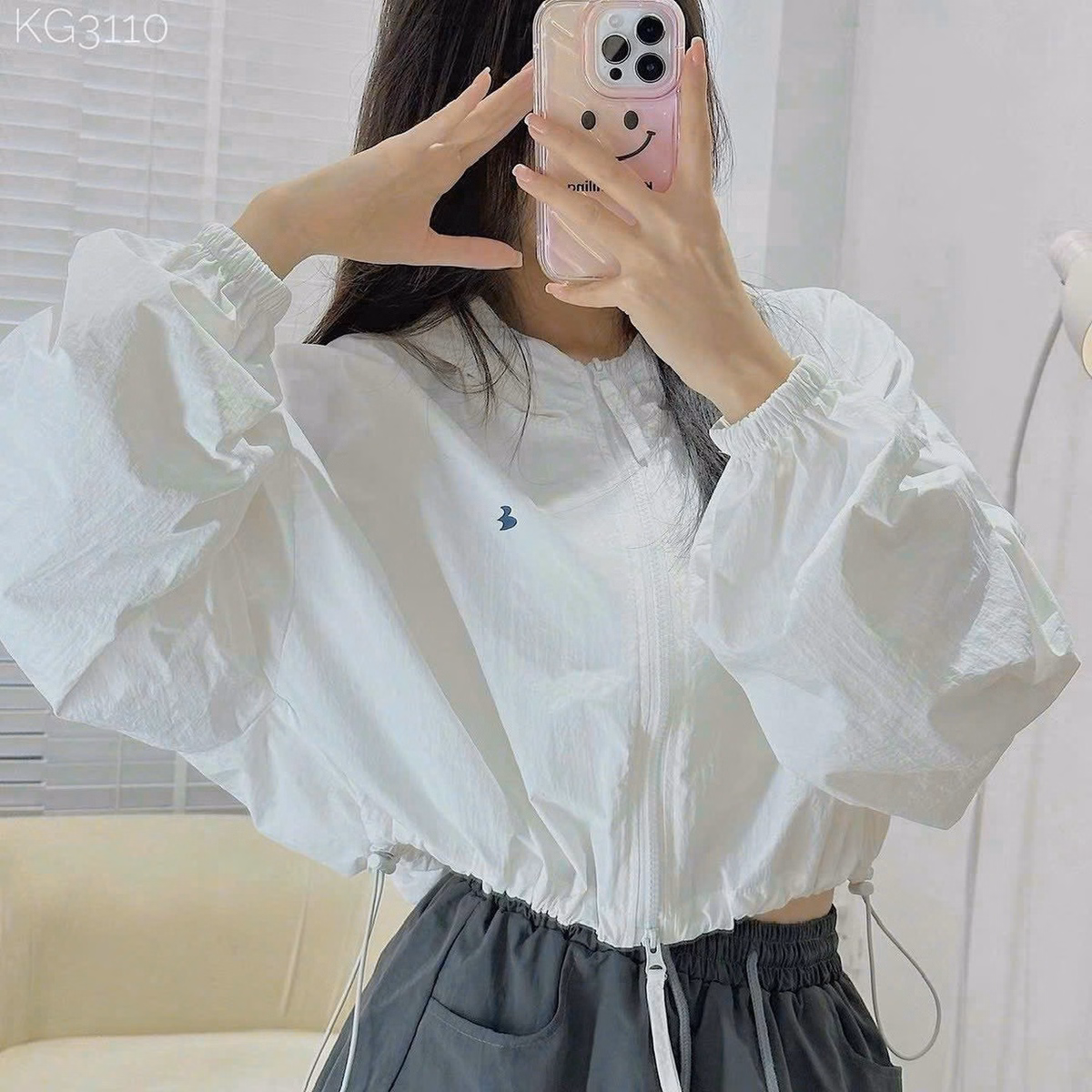 Áo Khoác Dù Trợt Nước Nữ Phối Kiểu Dáng Lửng Có Kèm Mũ Chống Nắng Cực Tốt Khóa Kéo Zíp Áo Đẹp Hàng Hot Trend-Htm Fashion