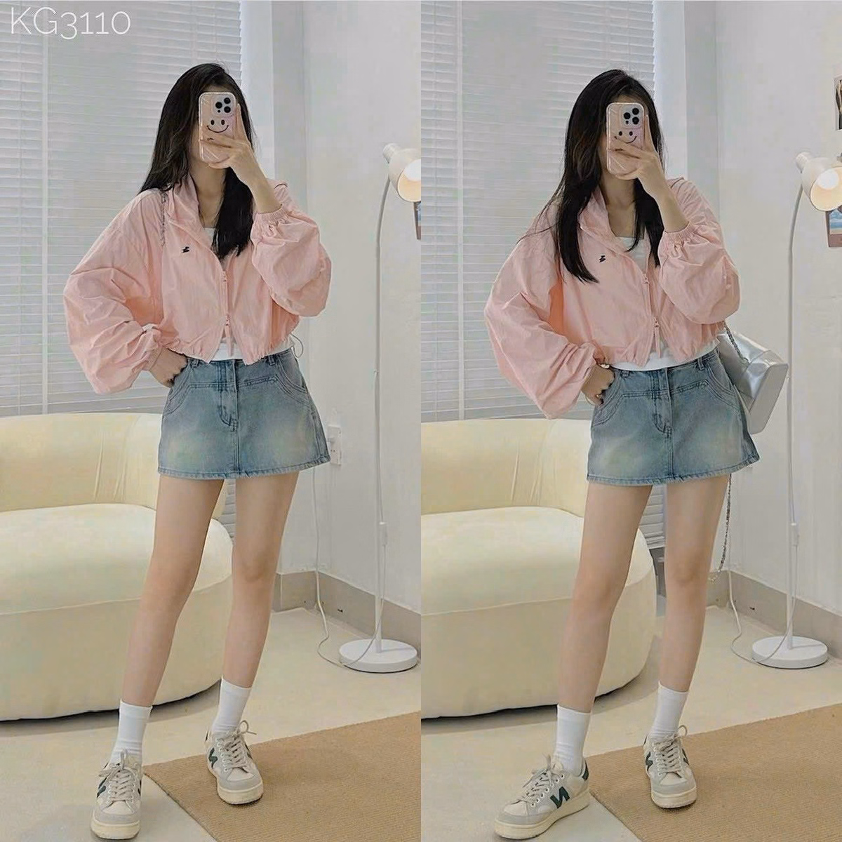 Áo Khoác Dù Trợt Nước Nữ Phối Kiểu Dáng Lửng Có Kèm Mũ Chống Nắng Cực Tốt Khóa Kéo Zíp Áo Đẹp Hàng Hot Trend-Htm Fashion - Ảnh 2