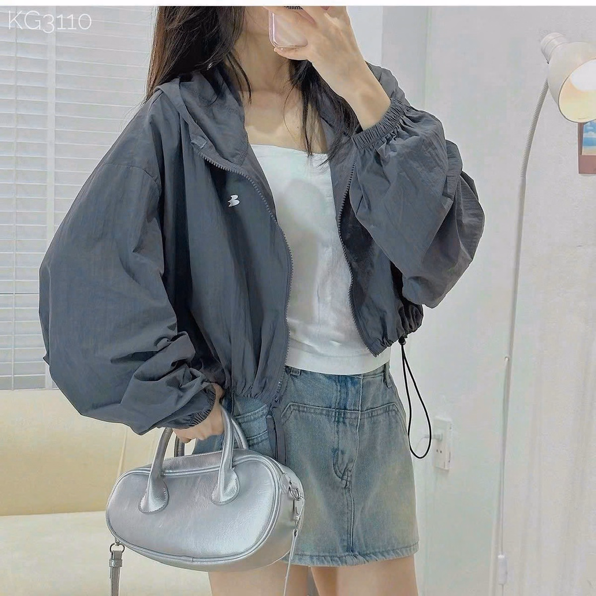 Áo Khoác Dù Trợt Nước Nữ Phối Kiểu Dáng Lửng Có Kèm Mũ Chống Nắng Cực Tốt Khóa Kéo Zíp Áo Đẹp Hàng Hot Trend-Htm Fashion - Ảnh 5